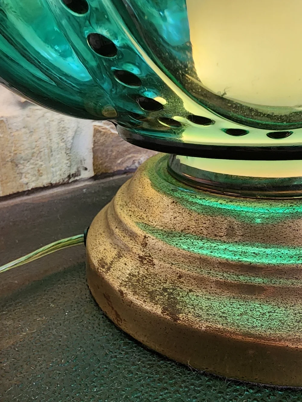 Rare 1940s Emerald Green GWTW Lamp Hand Painted Enamel Dual Light Pristine